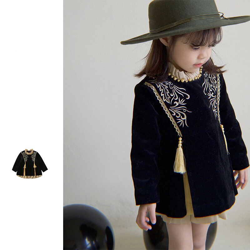 Abito in velluto a coste per ragazze stilista di alta moda abiti per bambini abiti natalizi ricamati con motivo floreale abiti da sposa per bambini