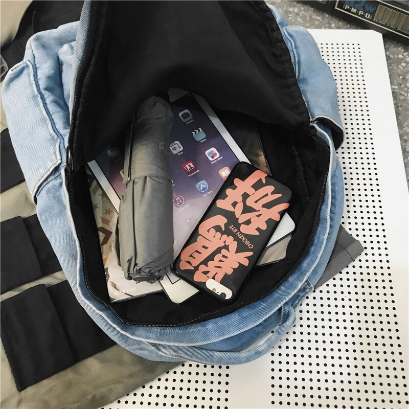 Nueva mochila vaquera para hombre y mujer, mochila escolar sencilla a la para estudiantes, mochila de viaje informal de color sólido con múltiples bolsillos para parejas para exteriores