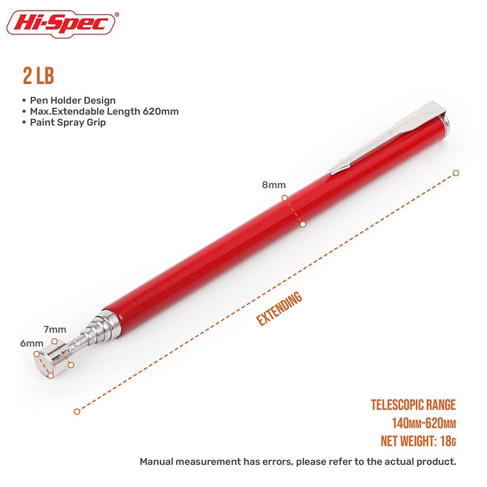 Hi-Spec 8LB Flexible Heavy Duty Telescopic Magnet Pick-up Tool Strong Magnet Magnetic Pen 510mm Extendable Hand Tool PT001: 2lb