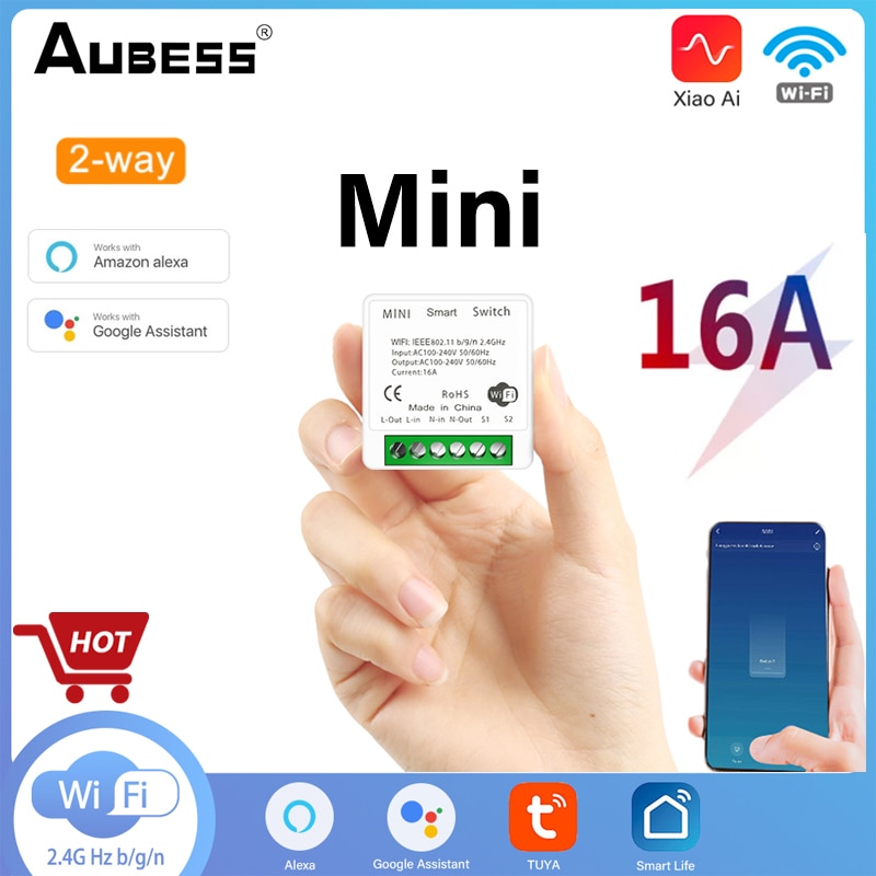 16A MINI Wifi Smart Switch 2-way Control Timer Wireless DIY Switch Smart Home Voice Control Works With Tuya Alexa Google Home
