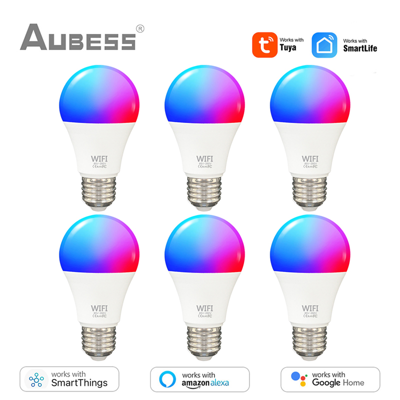 AUBESS – ampoule connectée Tuya, lampe LED RGB E27, 15W, wi-fi, variable, pour maison connectée, application Smart Life, commande vocale, Alexa, Google Home