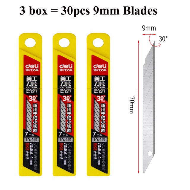 9mm 18mm Utility Knife Replacement Blades,Snap Off Carbon Steel Blades for Cutting Knives, Hobby, Craft Knife, Box Cutter: 3 Boxes 9mm 2015