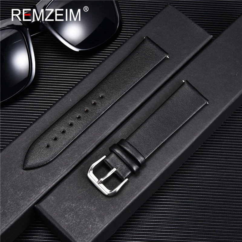Bracelet de montre Ultra-fin en cuir véritable, ceinture de montre, 8mm 10mm 12mm 14mm 16mm 18mm 20mm 22mm, rouge blanc noir