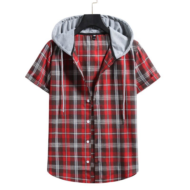 Hooded Checked Short-sleeved Shirts for Men and Women