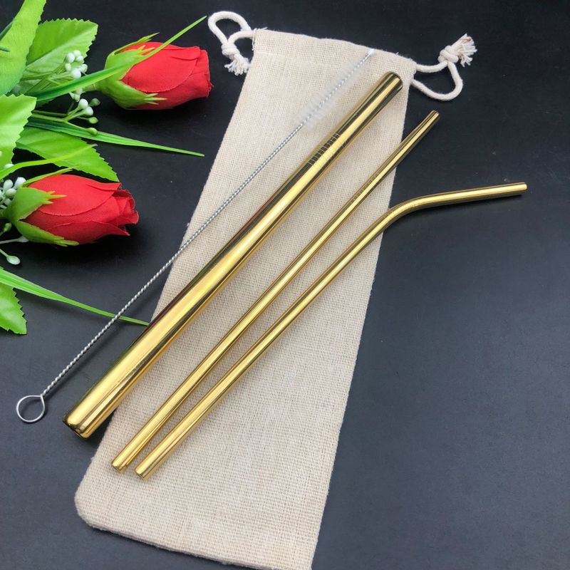 Reusable Straw Boba Tea Wine Bubble Tea Metal Straw Eco Friendly Products Stainless SteelStraws Cleaning Brush Bar Accessories