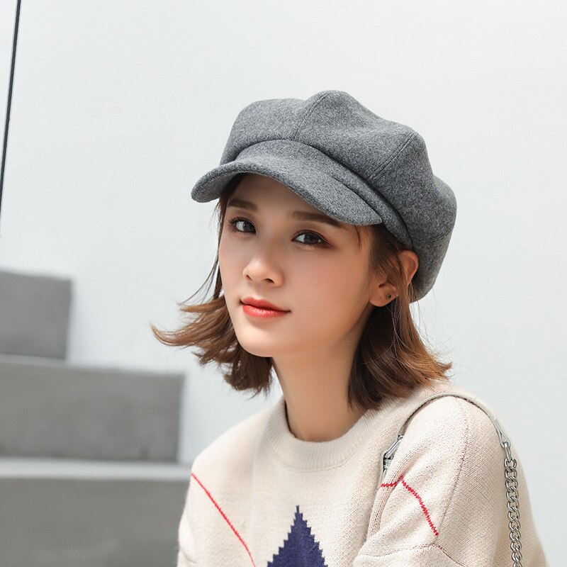 Hats tweed hat boina retro hat newsboy womens hats and caps suede whiet beret newsboy hat for women octagon caps: Gray