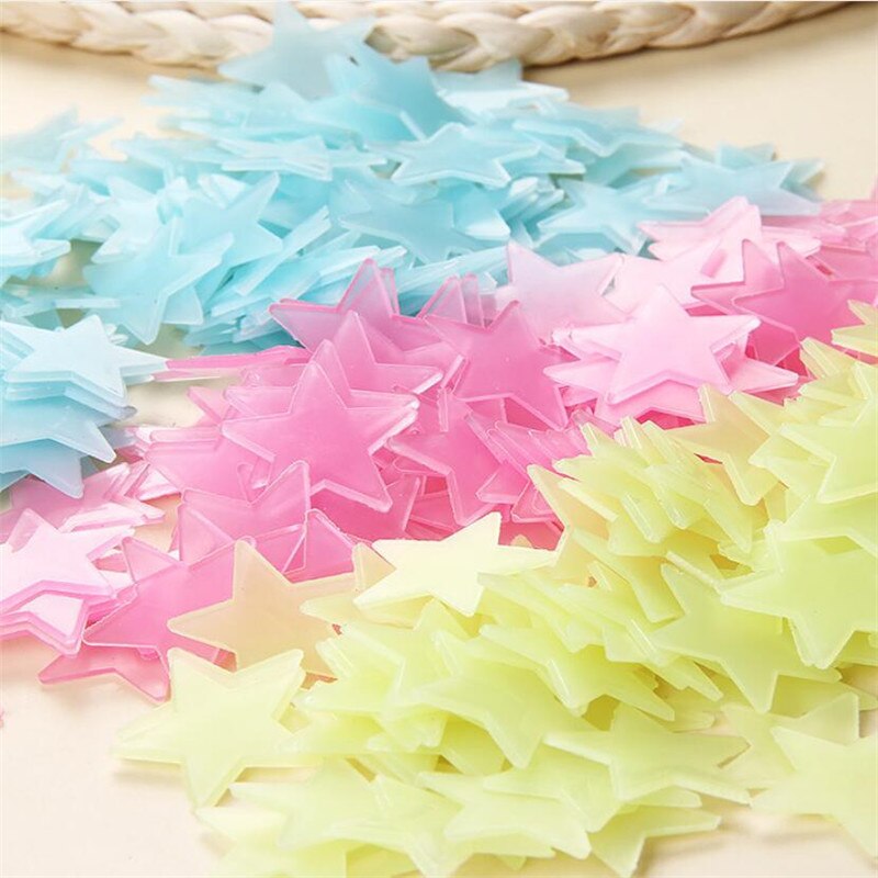 Lot de 100 étoiles fluorescentes autocollantes pour le mur, décoration pour la maison, brille dans le noir, pour la chambre de bébé