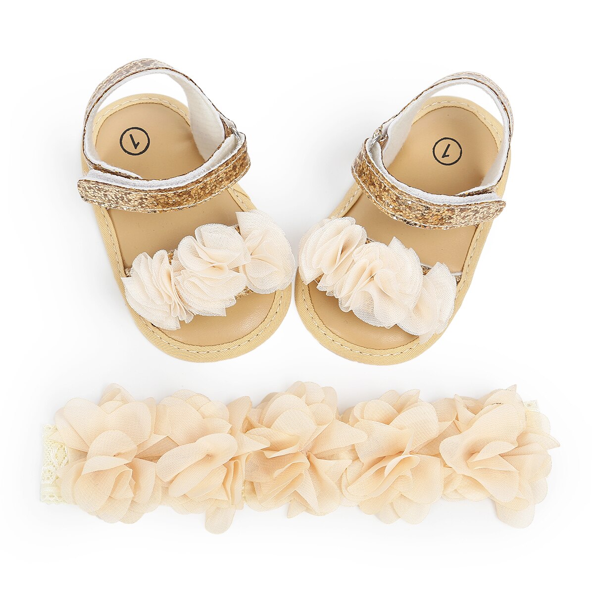 Pudcoco Nette Prinzessin Blumen Baby Mädchen Sandalen Anti-Unterhose Weiche Sohle Schuhe Kleinkind Prewalker Mokassin Baby Erste Sommer Wanderer: Gold / 7-12 Monate