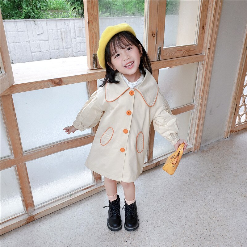 Chifuna pige trenchcoat efterår børn trench coat stil lang vindjakke piger trench coat baby piger kjole med jakke: Beige / 12m
