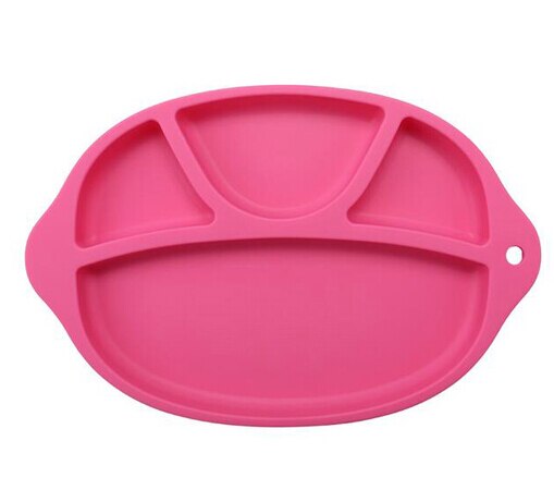 Baby retter børns sektion smilende silikone plade med sugekop stærk klæbrig delt silikone madplade: Rosenrød