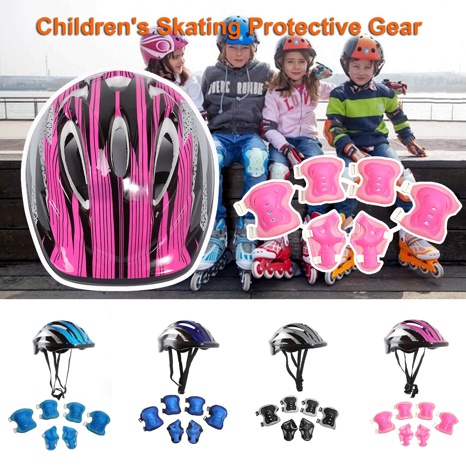 7Pcs/Set Roller Skates Protective Gear Equipment Set Children's Helmet Skateboard Bicycle Balance Car Sports Knee Helmet