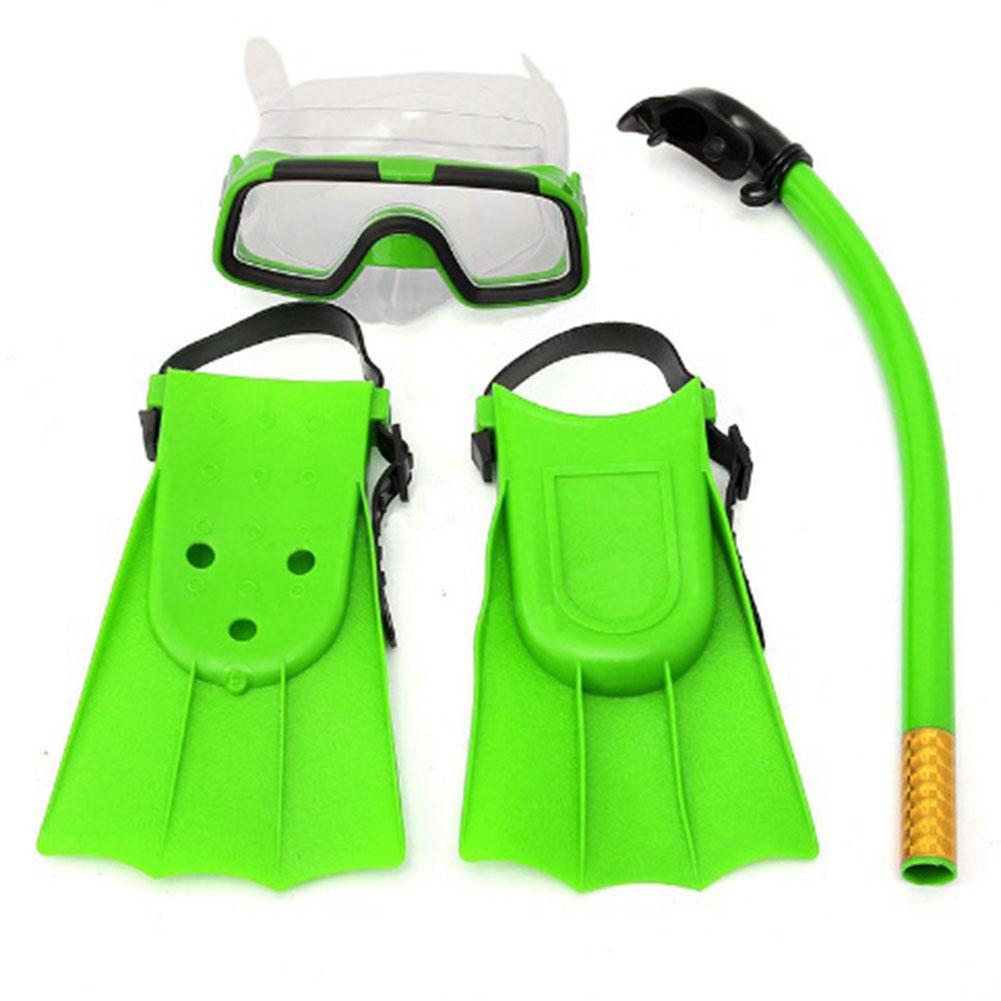 Unisex 3-7 år børn børn 3 stk svømning dykkerbriller snorkel masker snorkel svømmeføder sæt anti-tåge vidtsyn super klar: Grøn