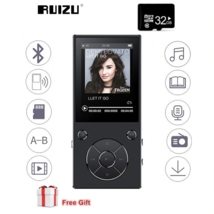 Ruizu-reprodutor de música original mp4 d11, 8gb, bluetooth 2.4, polegadas, rádio fm, gravador de voz, slot para cartão tf, microfone embutido