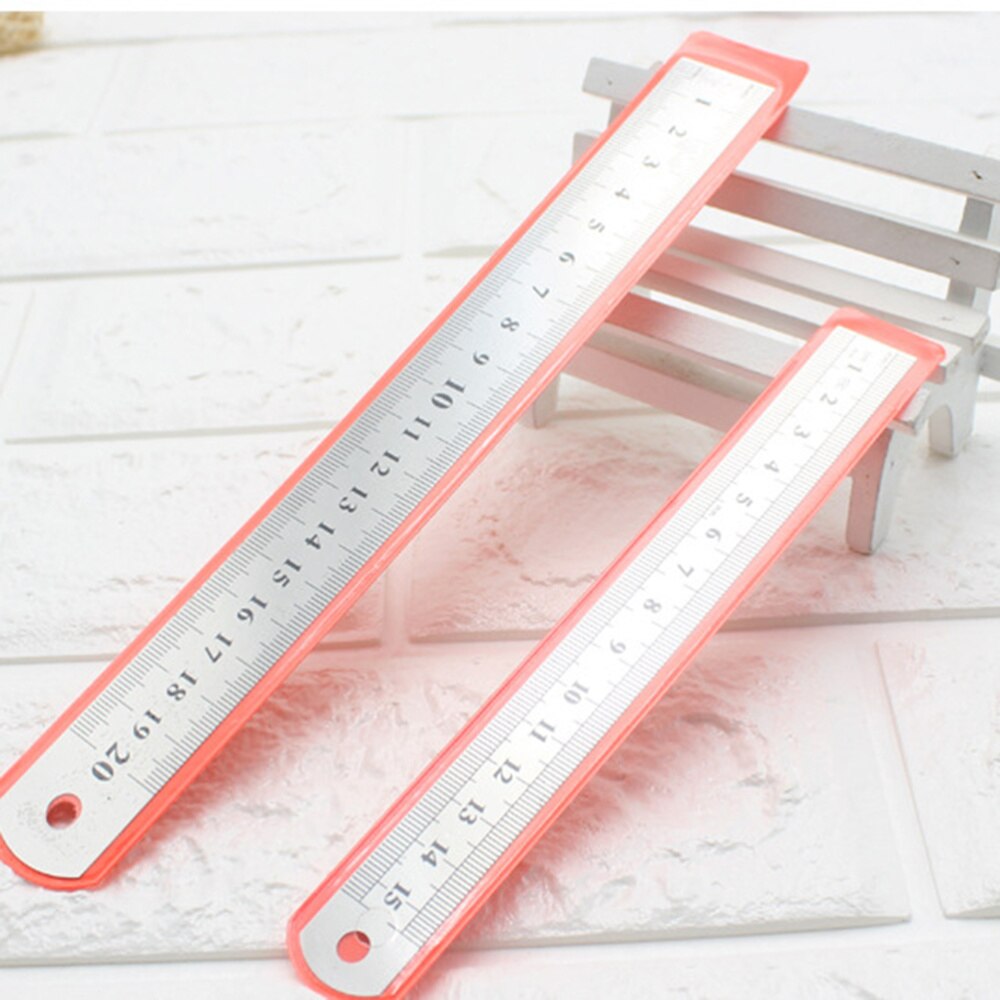 2pcs Simple Double Scale Straight Ruler Measure Ruler Metal Ruler for School Office