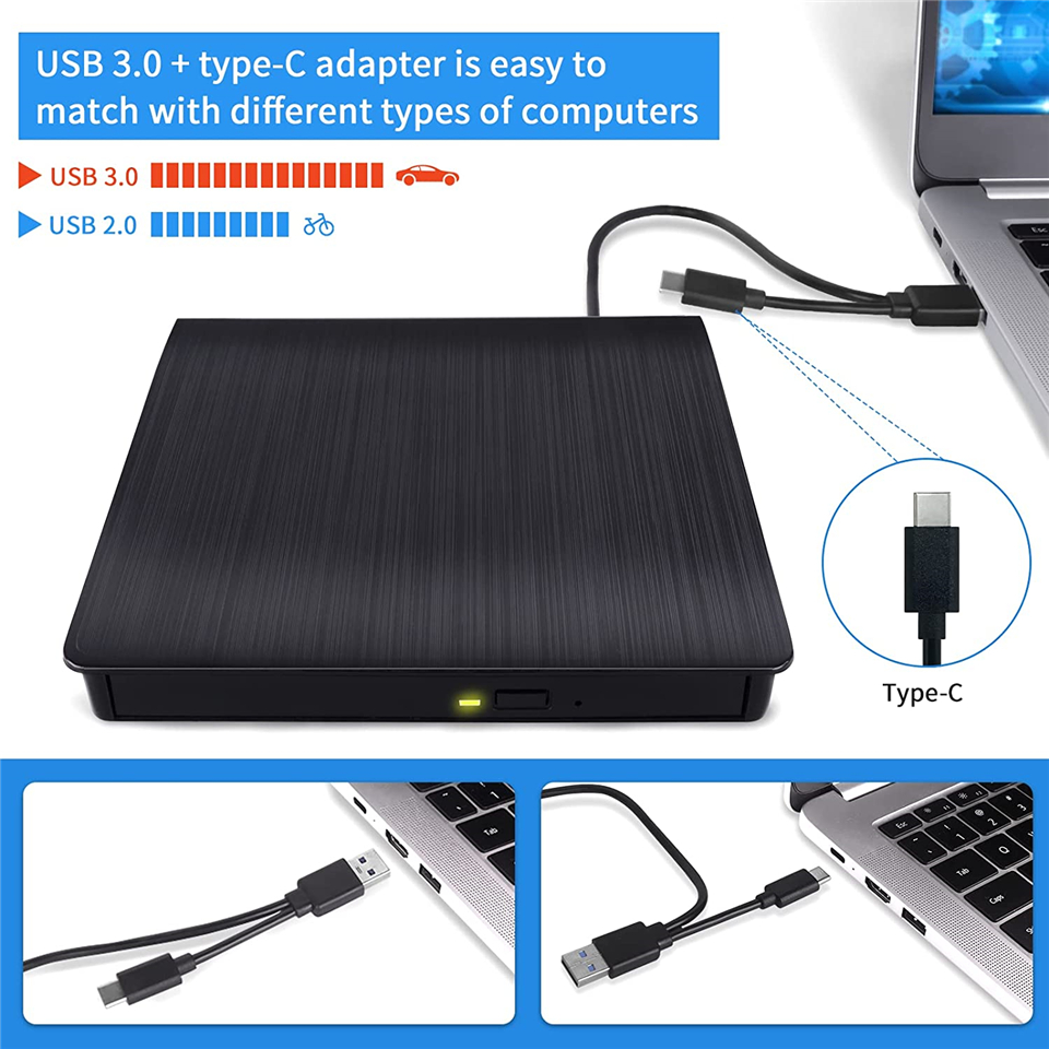 2 in 1 Type-C USB 3.0 External DVD Drive Reader Portable Ultra Slim DVD-RW CD Player Burner Writer Reader For Laptop Desktop PC