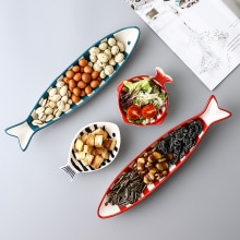 Irregular Fish Shape Ceramic Plate Rectangle Solid Glaze Steaming Fish Tray Porcelain Dinner Plate Household Dish