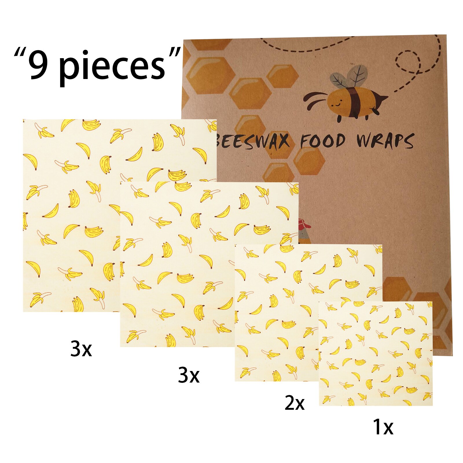 Anjielosmart Reusable Food Wraps Roll custom food wrapping Wrap Eco Friendly Sustainable beeswax wrap for Food Storage: 9pcs banana