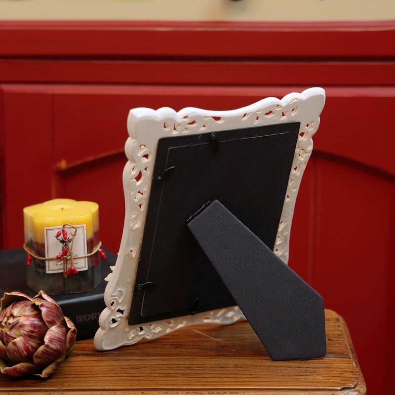 Marco de fotos de resina cálida de la serie Pink Rose Imitation Pearl, marco de fotos de escritorio para el hogar