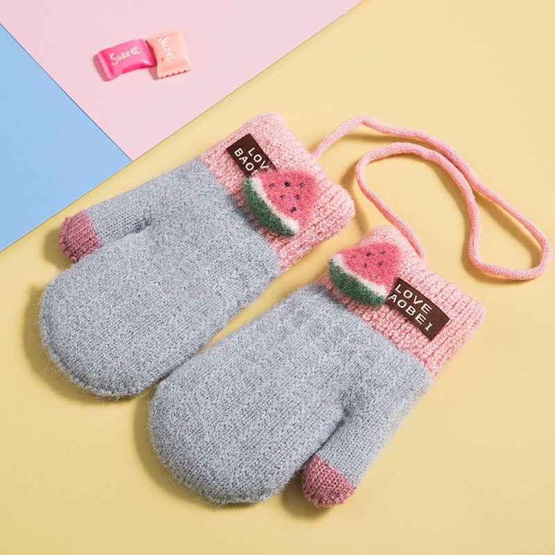 Handschuh samt warme stricken baby handschuhe mädchen jungen winter kinder kleinkind cartoon handschuhe Erdbeere ananas muster günstige: 10