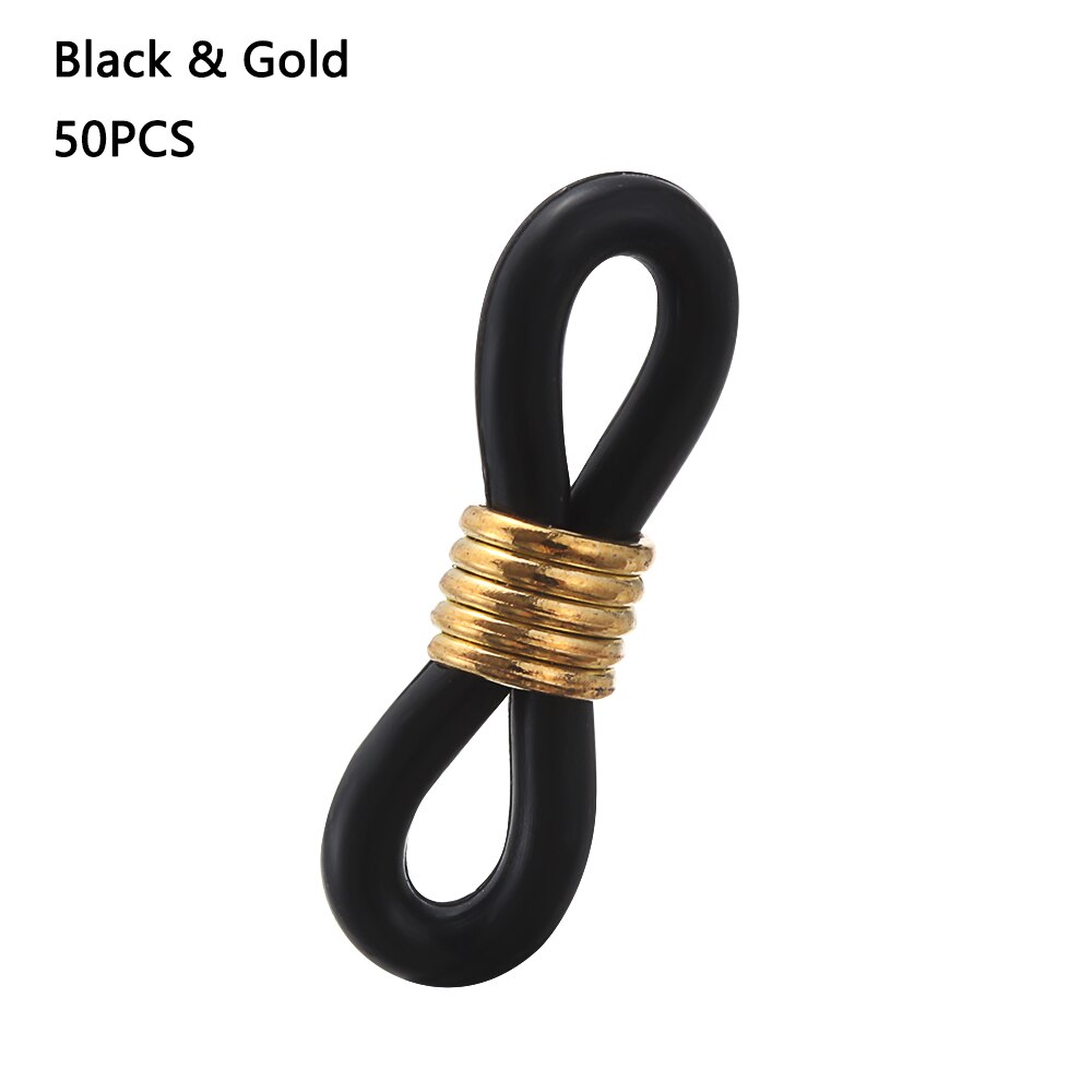 Crochet d&#39;oreille pour lunettes, 50 pièces, chaîne de retenue, extrémités de corde, connecteur de boucle, anneau de lunettes: black gold
