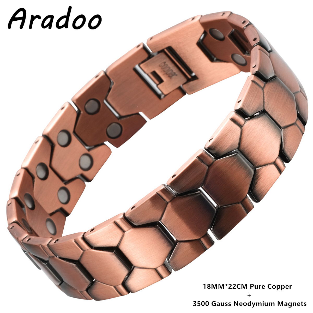 ARADOO koperen armband voor heren titanium staal 3x sterkte magnetische premium vouwsluiting armbanden: Puur Goud Kleur