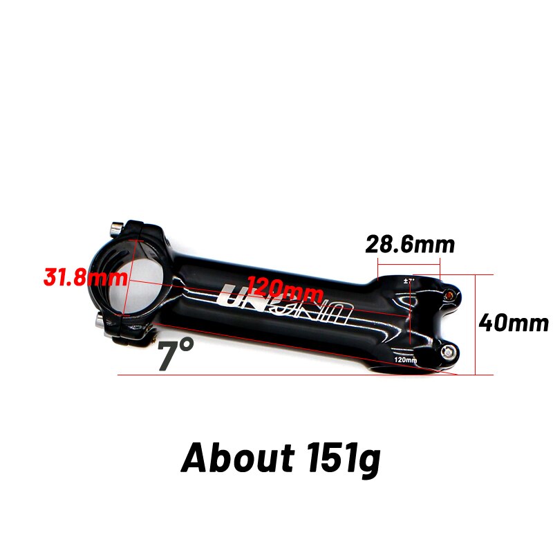 UNO Stem 7 Degree Bicycle Stem Road 17 Degree Ultralight Stem MTB 31.8mm Bicycle Handlebar Stem 35 Degree 60-130mm Kalloy Stem: 120mm 7 degree