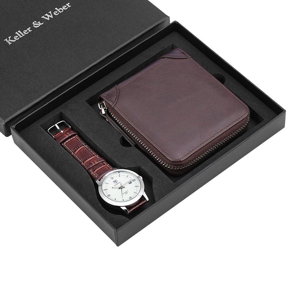 Speciale horloge portemonnee set quartz horloge leren portemonnee datum horloge kerst aan vader echtgenoot zoon heren horloge heren: D