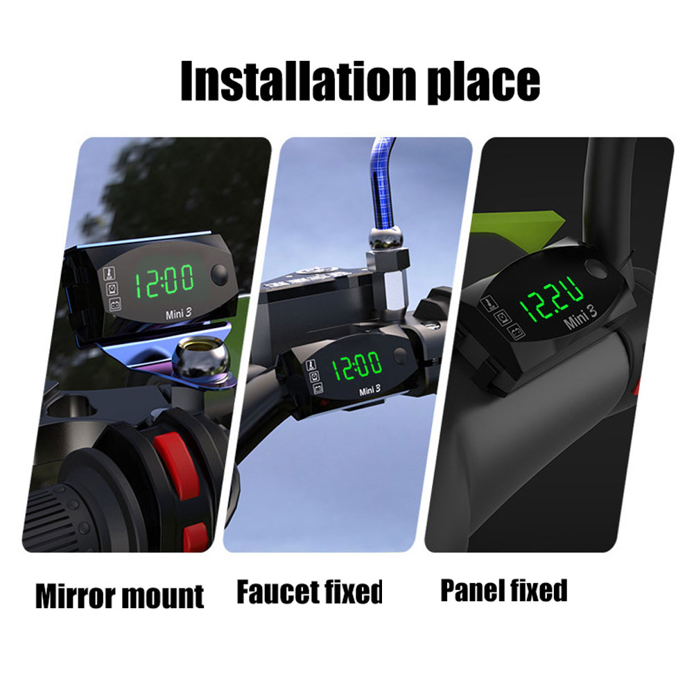 12V Moto Temperatur Uhr wasserdicht 3 in 1 Motorrad elektronische Uhr Thermometer Voltmeter Digital anzeige Universal- uhr