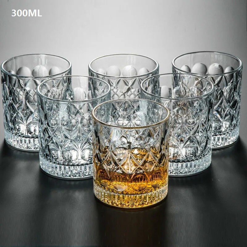 6PCS/SET Square Crystal Whiskey Glass Cup For the Home Bar Beer Water and Party Hotel Wedding Glasses Drinkware: C 6PCS 300ML