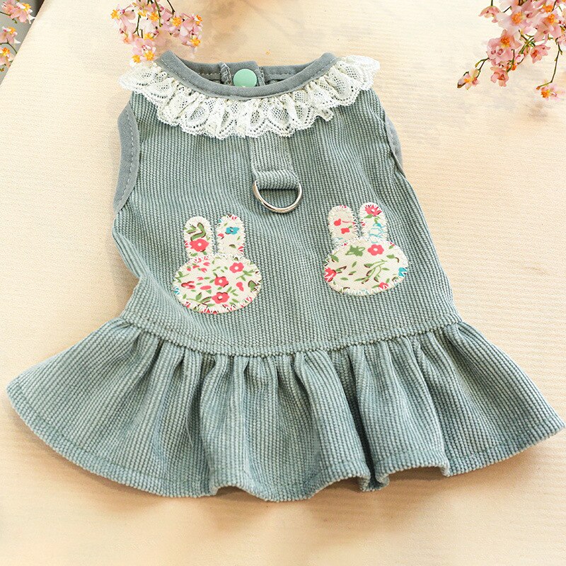 Rabbit Print Pet Clothes Lace Dog Dress For Dogs Skirt Dog Wedding Dresses Spring Clothes For Dogs Pet Cat Dress Yorkshire Pug