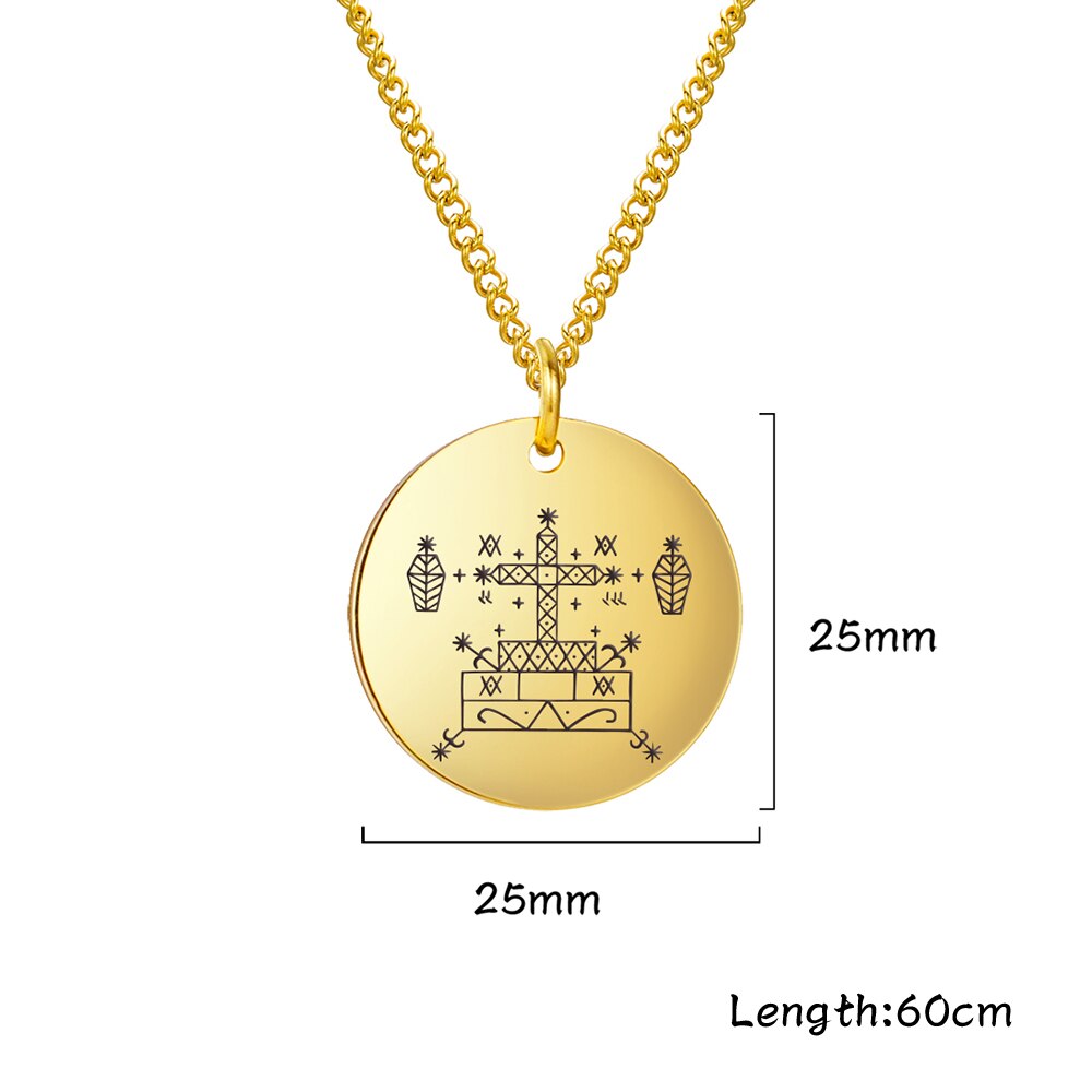 Dawapara Vintage Voodoo Veve of Baron Samedi Amulet Necklace Stainless Steel Hoodoo Talisman Pendants: Gold-color
