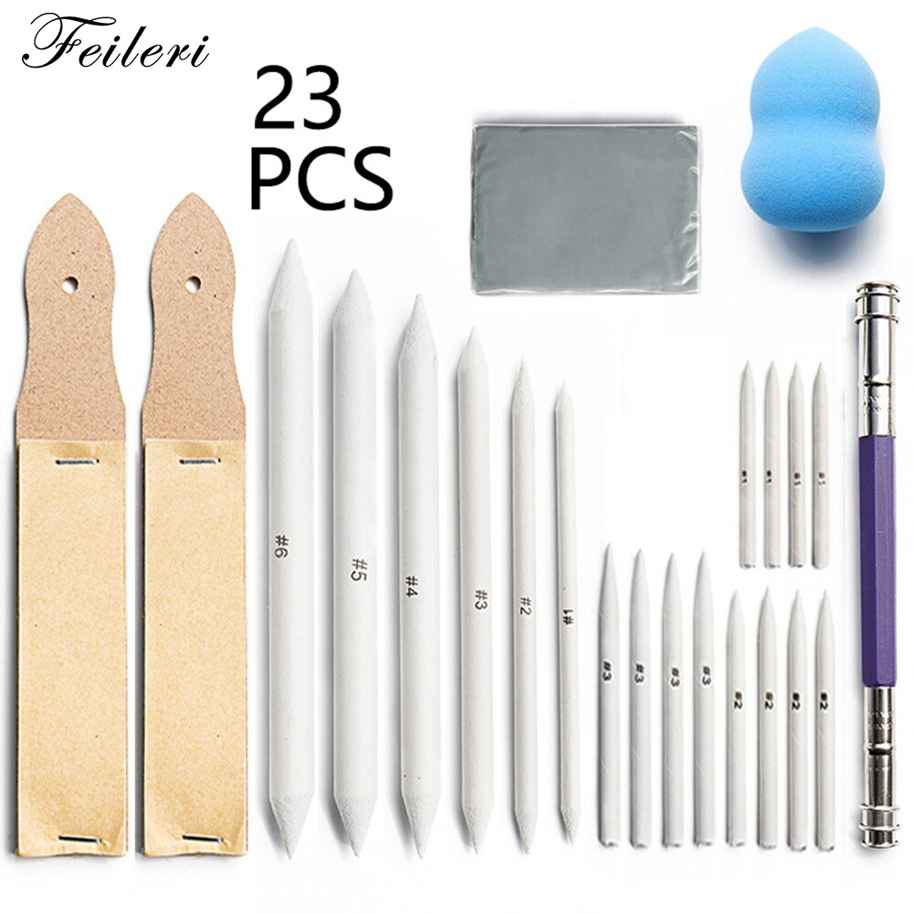 23Pcs Drawing Shading Tools Set White Drawing Charcoal Sketcking Tool for Sketch Art Blending Smudge Stump Stick