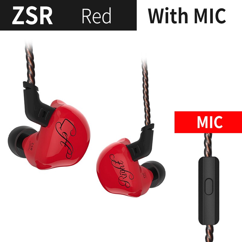 Kz Zsr 1DD + 2BA Hifi Sport In-Ear Oortelefoon Dynamische Driver Noise Cancelling Headset Vervanging Kabel AS10 ZS10 zst: red with mic