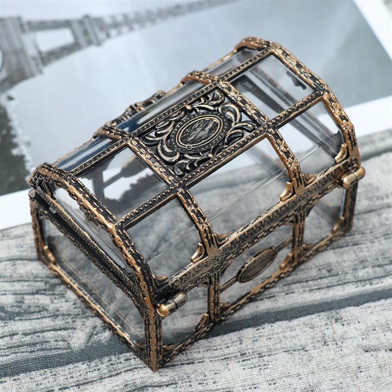 1Pc Piraat Schatkist Transparante Tekening Textuur Crystal Gem Jewelry Box Organizer Trinket Aandenken Schat Borst