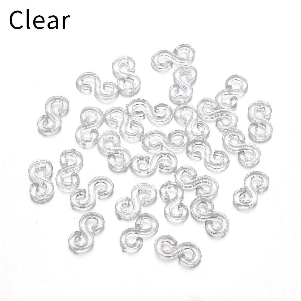 500pcs 11mm Acrylic S Clips Rubber Band Clips Plastic Jewelry Connectors For Necklace Bracelet Making DIY Colorful Clasp: Clear