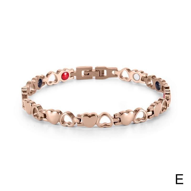 Pulsera magnética de acero y titanio con forma de corazón hueco para mujer de 20CM * 7MM, pulsera magnética moderna de acero inoxidable con forma de corazón: E