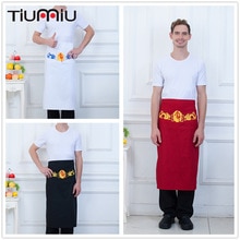 Black White Red Chinese Cooker Embroidery Chef Apron Unisex Kitchen Hotel Coffee Shop Bakery Chef Waiter Cleaning Workwear Apron