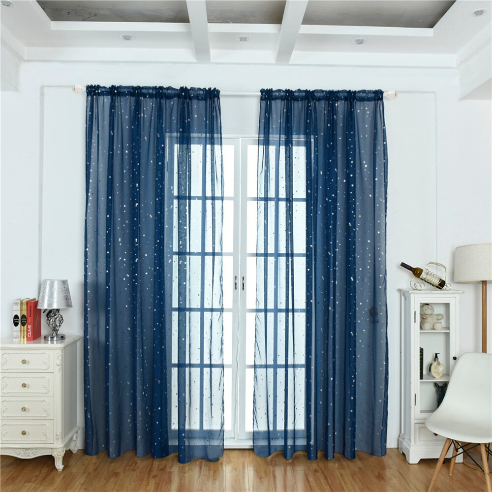 Home Sheer Vorhänge Ösen Romantische Silber Sterne Folie Fenster Behandlung für Mädchen Schlafzimmer Glitter Stars Dünne und