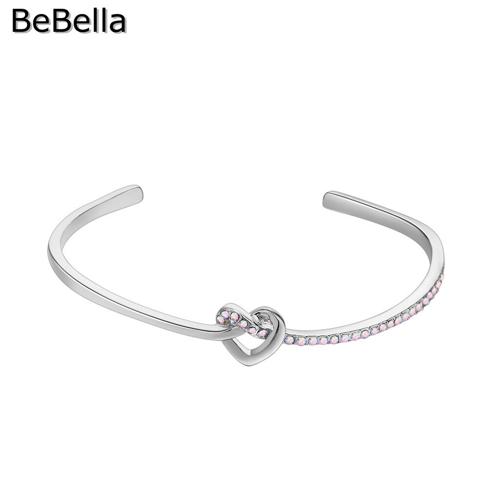 Bebella Ziel Van Liefde Kristal Stof Manchet Armband Met Tsjechische Kristallen Voor Vrouwen Mode Bruid Bruiloft Sieraden: Rhodium Crystal AB