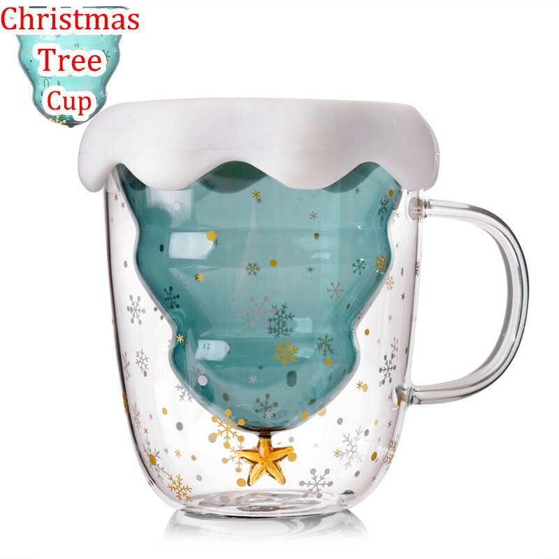 Creatieve Kerstboom Koffie Mok Dubbele Laag Glas Cola Cup loodvrij Glas Beker Melk Sap Cup Kerstcadeau kinderen Cup