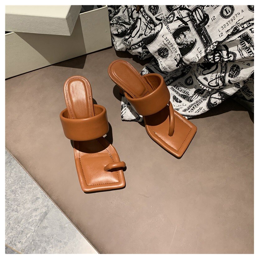 Hoge Hakken Sandalen Slippers Vrouwen Dunne Hakken Slippers Vierkante Teen Slides Party Schoenen Sandaal Schoenen Vrouwen Slipper slide: Brown / 6.5