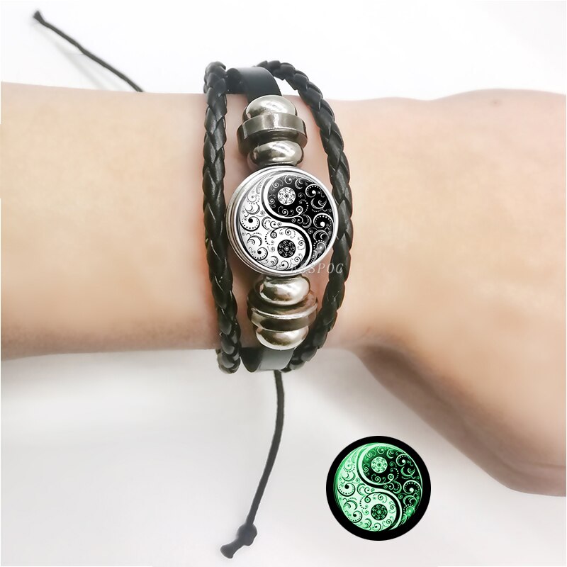 Leucht Yin Yang Geflochtene Leder Armbinde Jahrgang Tai Chi Kung Fu Zeichen Druckknopf Armbinde Männer Frauen Handgemachte Accessoires