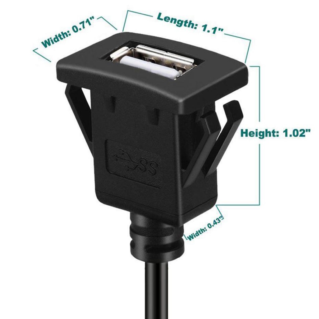 3.3ft Car Dashboard Panel Flush Mount Interface Cable With USB 2.0 Connector