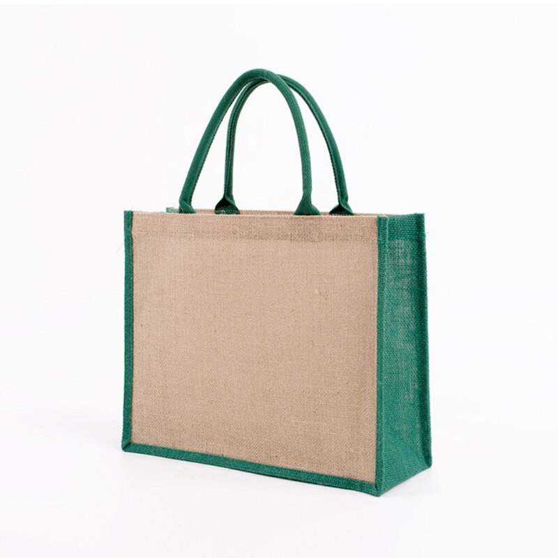 Herbruikbare Jute Tote Bag Eco Vriendelijke Jute Boodschappentassen Voor Winkelen Strand X7YA: green