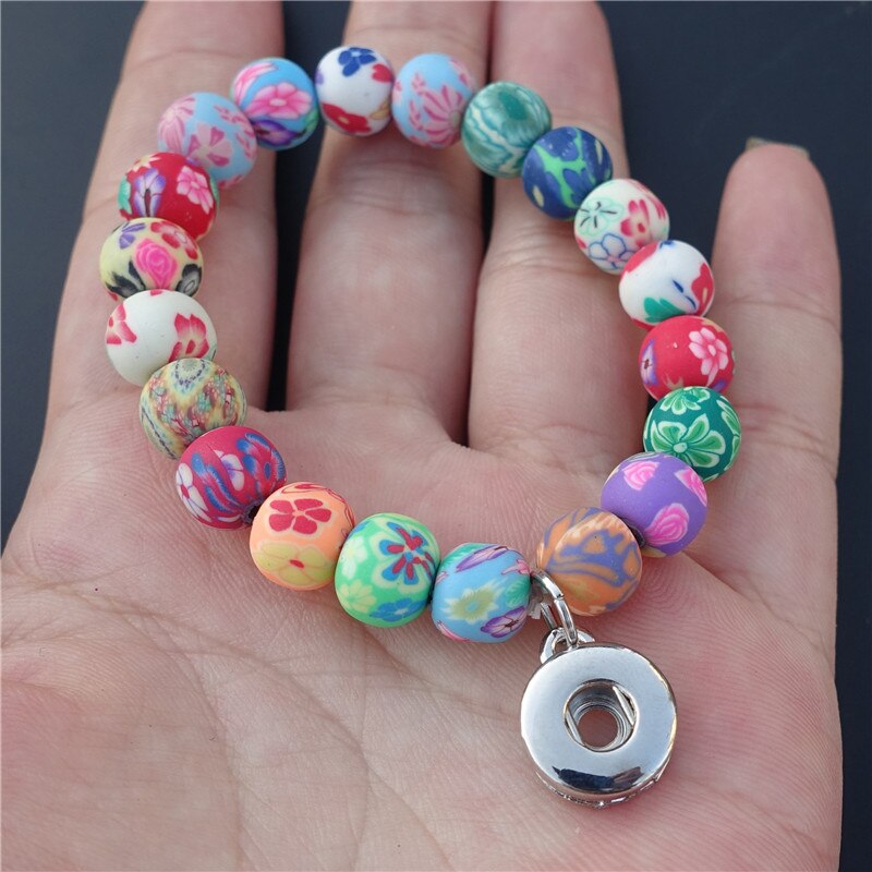Fimo Klei Kralen 12Mm Drukknoop Armband Elastische Multicolor Handgemaakte Kinderen Meisjes Kids Sieraden