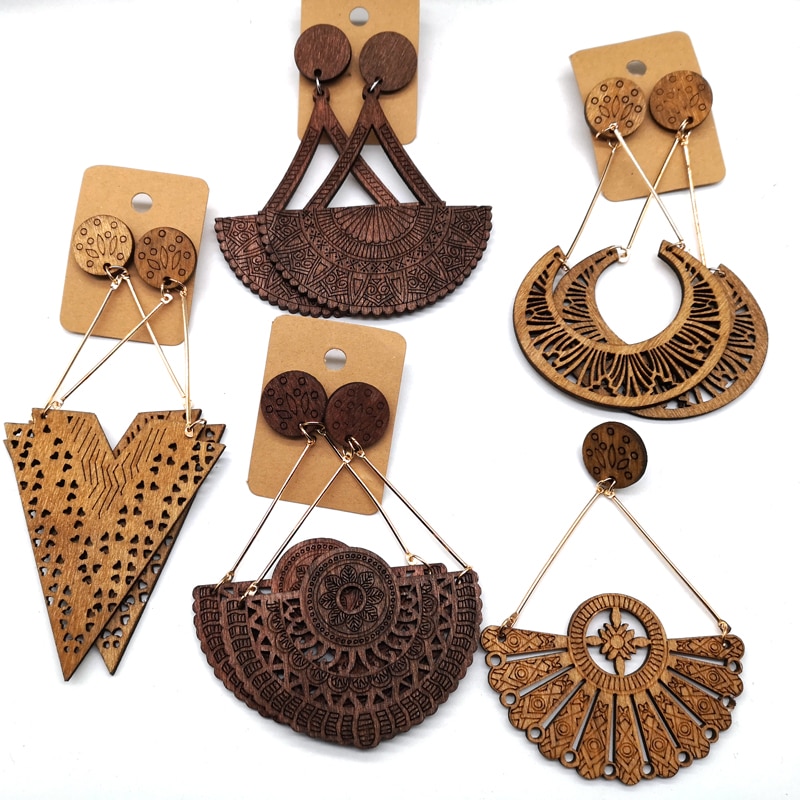 Afrikanske træ øreringe kan blandes 5 designs