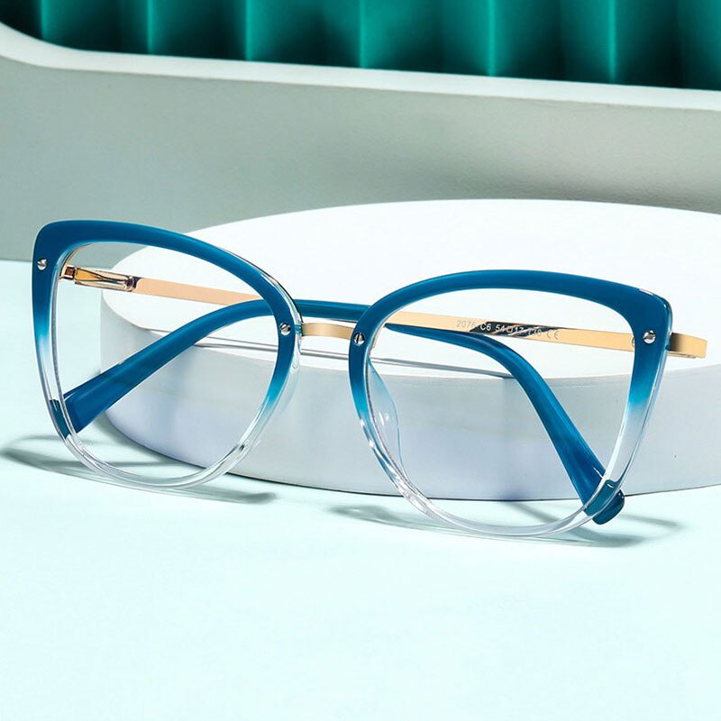 Women Gradient Color Women Stylish Glasses Frame with Flexible Spring Hinges Optical Prescription Eyewear Spectacles