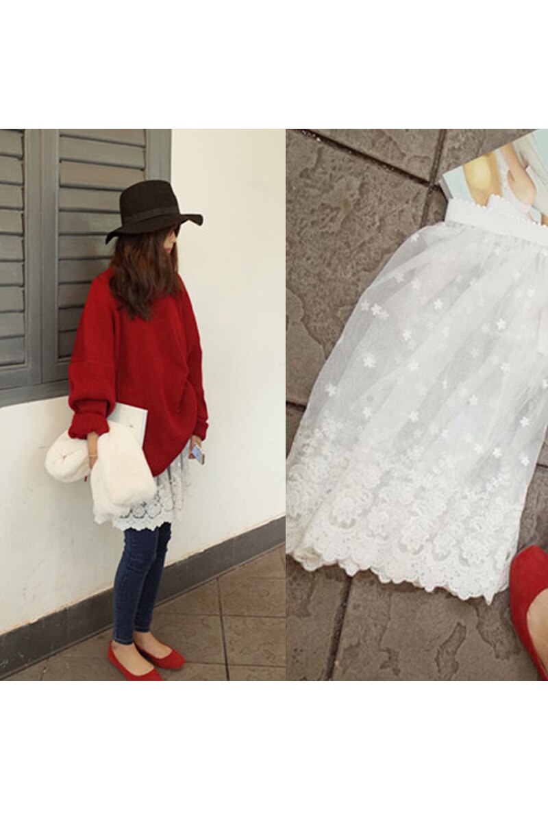 Spring and summer all-match white beautiful lace basic bust skirt women short half slip petticoat