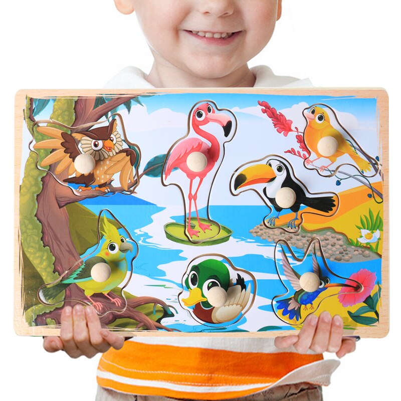 Brain Game Puzzles Toys Kids Educational Wooden Toy Animals Numbers Learning Puzzle Jigsaw Board Wood Baby Funny Toys: Birds