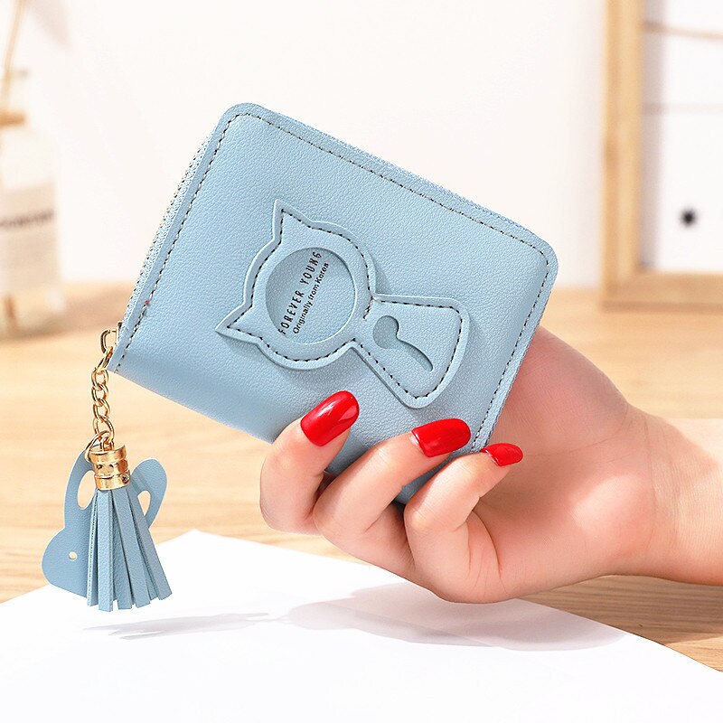 Women Wallet PU Leather Card Holder Coin Purses Zipper Long Female Wallet Cat Applique Cellphone Bag Lady: S2